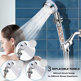 Filtered Handheld Shower Head Kit in Blue, High Pressure Showerhead with Filter Beads, Spare Hose, Mount Bracket, Replacement Bead Filters and Bath Loofah Included