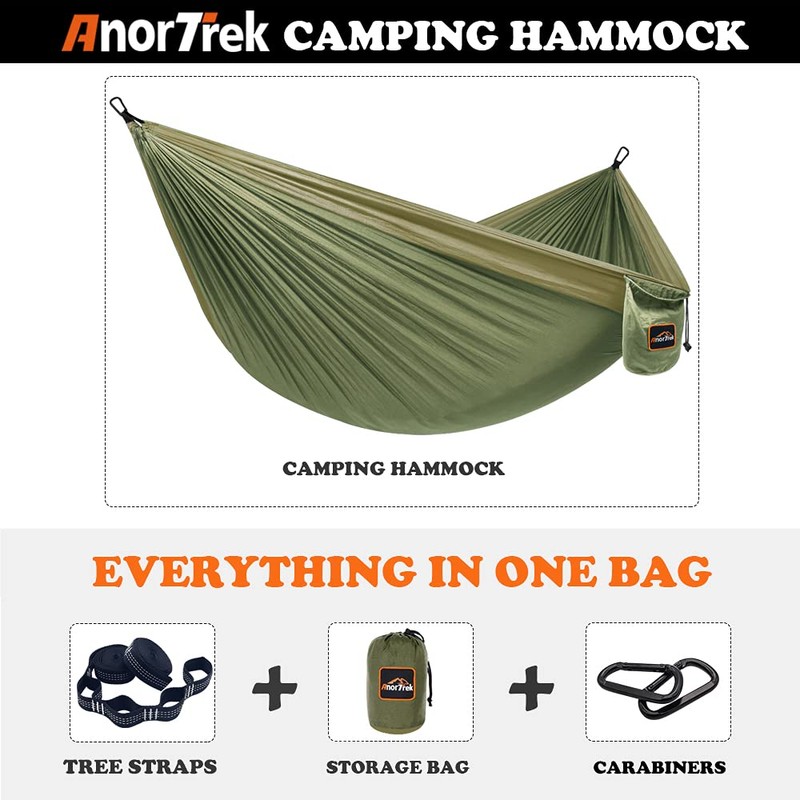 AnorTrek Camping Hammock, Super Lightweight Portable Parachute Hammock with Two