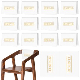 Reserved Chair Signs Church Pew Reserved Sign Reserved Seating Placeholder with Printed Words for Weddings Parties Celebrations Receptions Church or Event (White, Gold, 12 Pcs)