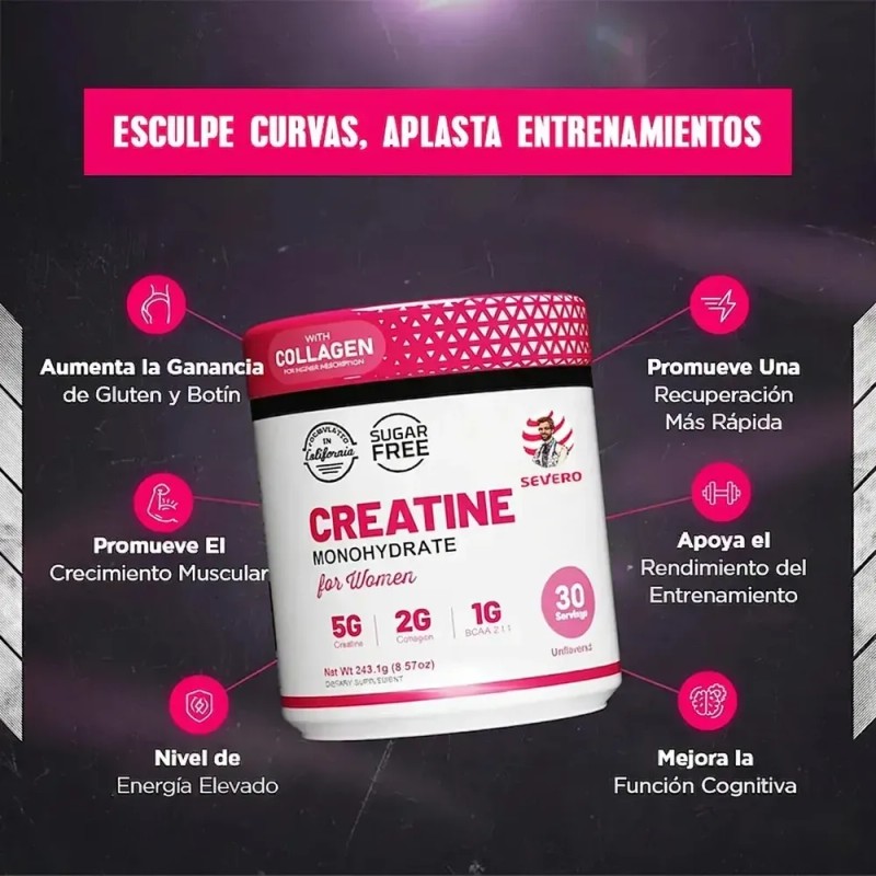 Creatina Mujer 5000mg Colágeno Bovino Bcaa Recuperación Sin