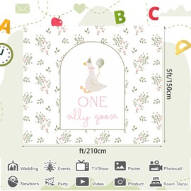 Tingjoo One Silly Goose Backdrop 6.5 x 5ft 1st Birthday Party Decoration One Silly Goose Banner Background Pink Farm Animal Background Prop for 1st First 1 Year Old Birthday Party Decoration