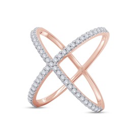 AFFY Round Shape White Cubic Zirconia Criss Cross X Ring in 14k Rose Gold Over Sterling Silver Ring Size-10.5