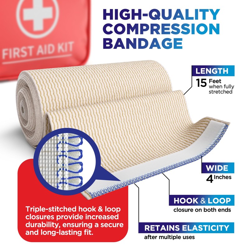 Premium Elastic Bandage Wrap - 4” (5pk) - Strong Compression