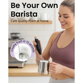 Elementi Milk Frother Wand & Drink Mixer with Stand - Powerful Coffee Frother Handheld Coffee Mixer Wand - Hand Held Milk Foamer to Make Perfect Cappuccinos, Lattes & Drink Mixes at Home (Sunrise)