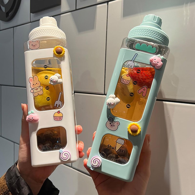 AIMALL Adjustable Kids Water Bottle with Straw, 700ml/24oz Leak-Proof Large