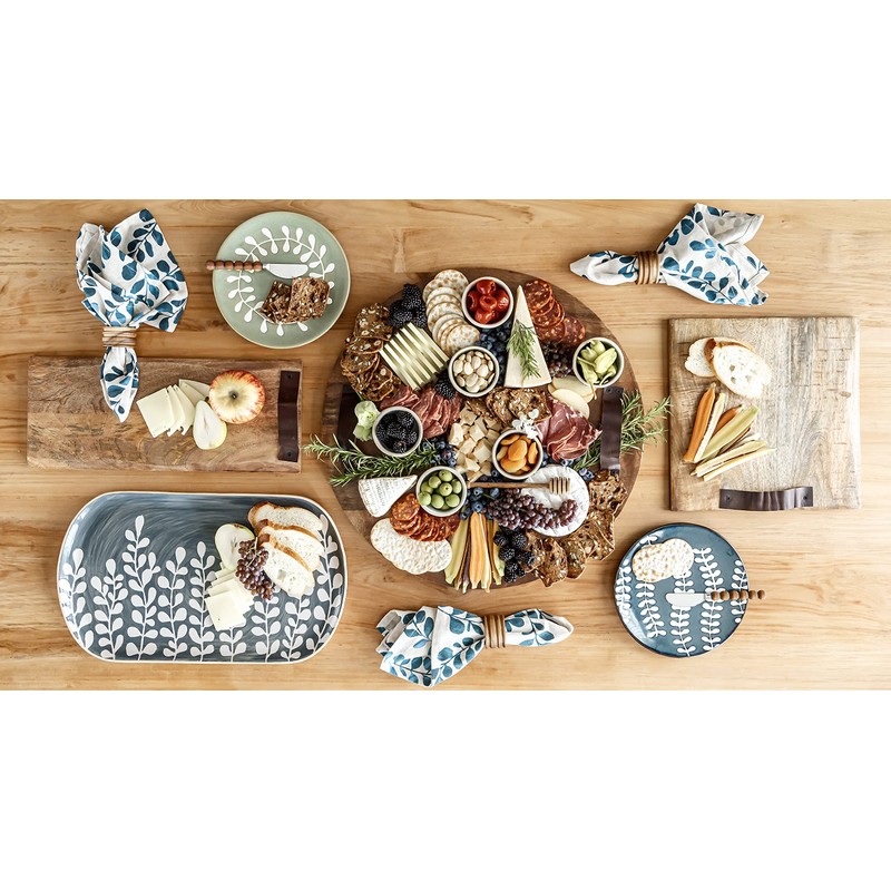 Mud Pie Blue Painted Leaf Platter, 10.5" x 17.5"