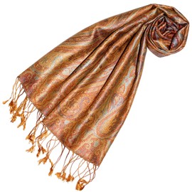 Lorenzo Cana - Women's Silk Scarf 100% Silk Jacquard Woven Harmonious Colours with Fringes 35 x 160 cm Paisley Pattern Silk Scarf 78189, brown