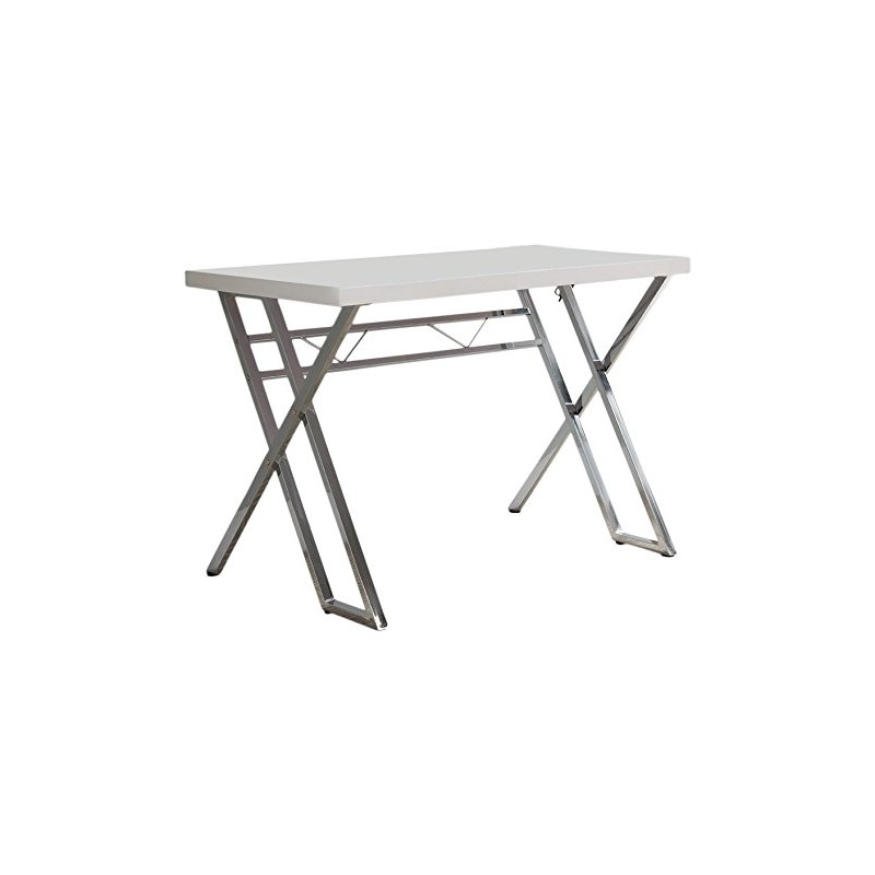 KB Designs - Modern Home Office Workstation Computer Desk, White/Chrome
