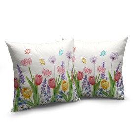 Kwlegh Spring Summer Pillow Covers Pink Tulip Floral Throw Pillow Case 20x20 Lavender Dandelion with Butterflies Pillow Protectors Set of 2 for Farmhouse Garden Patio Living Room, 8VV6NHX99231223