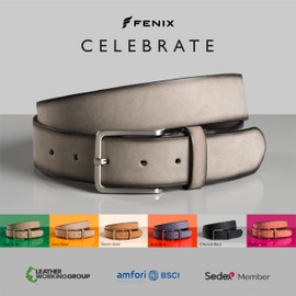 Fenix Men's Belt, Adjustable Leather Belt Celebrate Size 85 cm to 115 cm, Leather Belt Men with Buckle, 35 mm Wide, Nubuck Leather Belt, Ashen Grey