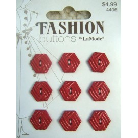 Blumenthal Lansing Card of 9 Red Buttons Woven Hexagon 2-Hole Flat 5/8" (16mm) Clothing Crafts