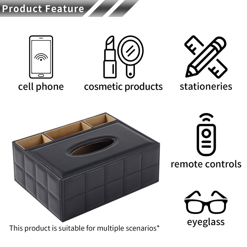 PU Leather Rectangular Tissue Box Cover - Multifunctional Tissue Box
