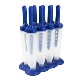 Tovolo Twin Popsicle Molds with Sticks Ice Pop Maker BPA Free Food Safe Dishwasher Safe Great for Homemade Juice Popsicles! Set of 4 makes 8 Pops with Stand!, Blue