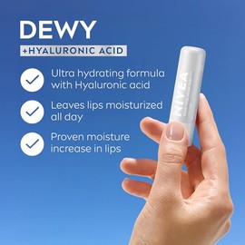 NIVEA Bálsamo labial Dewy con ácido hialurónico, ligero y ultrahidratante para humedad todo el día, deja las líneas de los labios visiblemente menos n