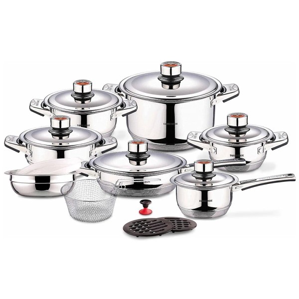 SWISS INOX 18 PCS Cookware Set. Fry Pots, Pans, Saucepan,
