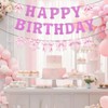 Pink Bow Happy Birthday Decoration, Coquette Glitter Hanging Birthday Banner