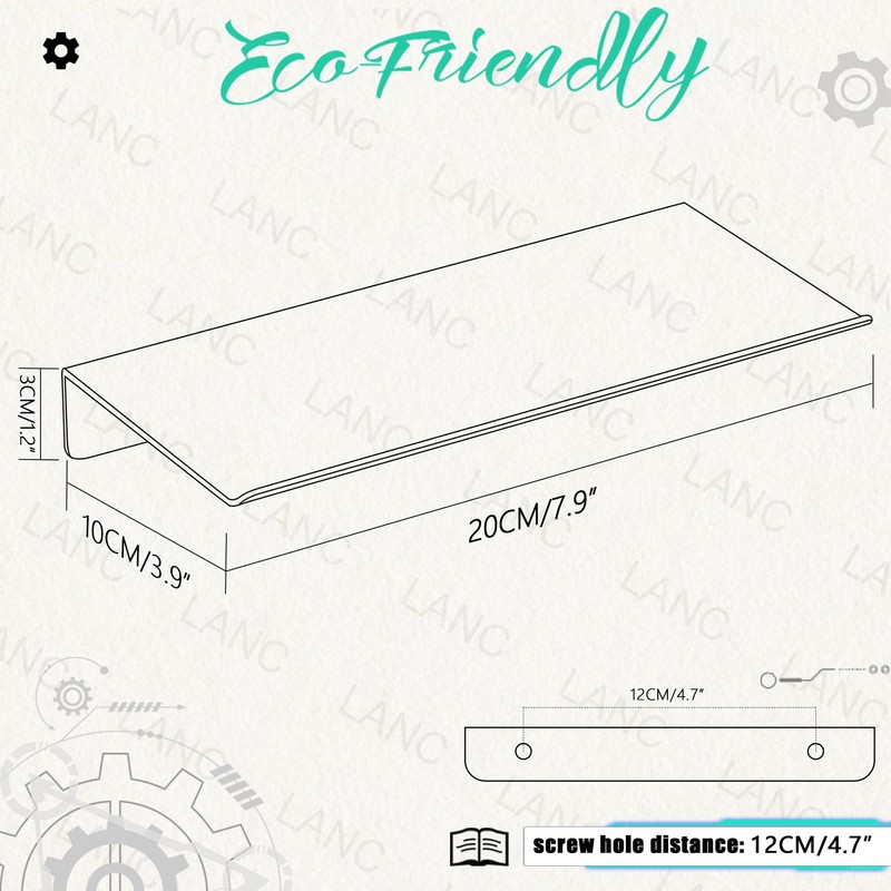 LANC 8" Small Floating Shelf for Wall Storage, Stainless Steel