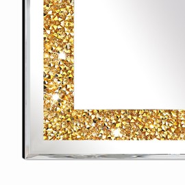ZOLAPI 2PCS Crystal Rhinestone Diamond Wall Mirror.Brilliant Hand-Spliced Glass Mirror.Gold Accent Decorative Mirror for Hallway/Bathroom/Bedroom（12”x12”）