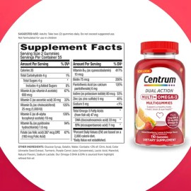 Centrum Multi + Omega 3 Corazón Cerebro Y Ojos 110 Gomitas apoya la salud del corazón la función cerebral normal la salud ocular las necesidades diarias de energía y la función inmune normal