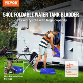 VEVOR 540L/142.7 Gallon Water Storage Bladder, RV Water Tank, 1000D Blue PVC Collapsible Water Storage Containers, Large Capacity Soft Water Bag, Portable Water Bladder, Fire Prevention, Camping