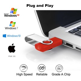 [5-Pack] CardFuss 64GB USB 2.0 Flash Drive - Swivel Thumb Drive for PC/Mac/Linux (Windows 10/11, macOS), Includes Keychain & Lanyard - 12-Month Warranty (Red)