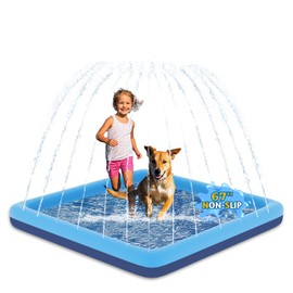 67" Splash Pad for Dogs and Kids, Non-Slip Square Splash Sprinkler Pad, Summer Outdoor Play Water Toys