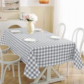 Buffalo Plaid Vinyl Tablecloth With Flannel Backing Rectangle 60 x 84 Inch, Waterproof & Scratch Resistant Checkered Table Cloth, Plastic Table Cover for Dining, Party, Indoor, Grey and White
