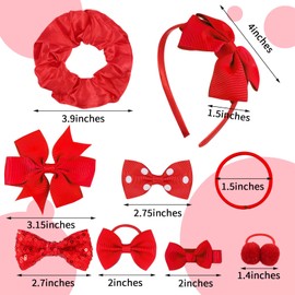 Dacitiery 32Pcs Girls School Hair Accessories Kit Red Bow Hair Clips Red Bow Headband Elastics Bands Hair Accesories for Girls Birthday Gift
