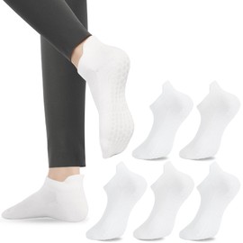 loudashuaiqi Grip Pilates Socks Non Slip Athletic Yoga Socks with Grips for Women Grippy socks for Hospital Workout Barre (White*5, Cotton)