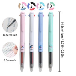 PapaBear The Three-Color all-in-one Gel Pen, 0.5mm, 3 Colors Ink, Total 12 colors, One box of ballpoint pens 4 pcs