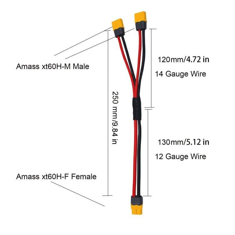 Nuofany XT60H XT60 Upgrade Y Splitter Extension Cable 12 AWG