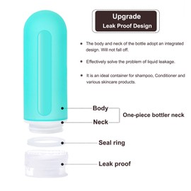 Juego de botellas de viaje de silicona aprobadas por Tsa a prueba de fugas, botellas de viaje sin BPA, artículos de aseo de viaje, botellas recargables para champú, acondicionador, loción, lavado corporal (3 fl. oz)