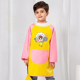 MESU Kids Art Smocks Long Sleeve Apron Waterproof Artist Painting Children Apron Yellow Chef M