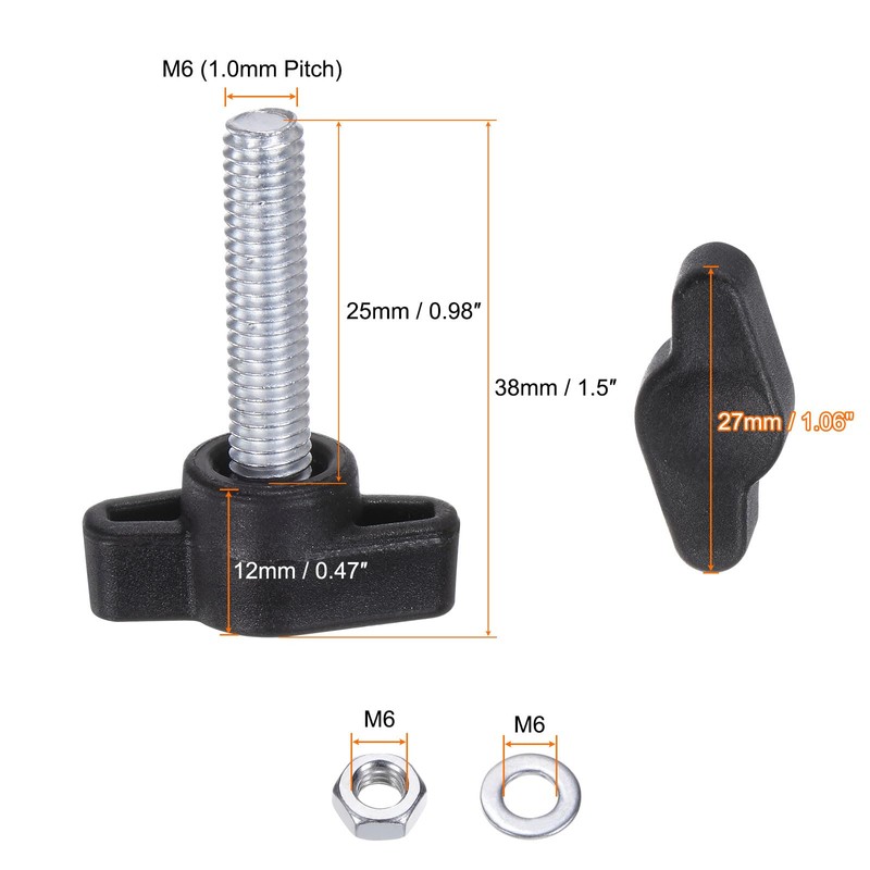 sourcing map 16pcs Tee Wing Knobs M6 x 25mm Metric