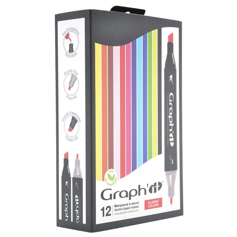 Graph'it Pack of 12 Double Ended Alcohol Based Markers Classic