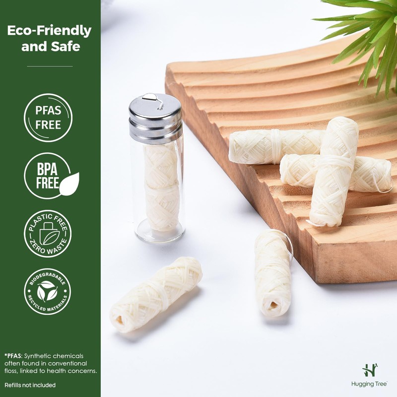 HUGGING TREE Natural Silk Dental Floss with Glass Dispenser |