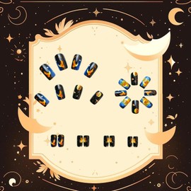 MIXFOSAHN Press-on Nails Medium Square Black False Nails with Artistic Glossy Designs, 24 Pcs (1 Set, 24 Fl Oz, 12 Sizes, Full Cover, ABS Material, Modern Style, Glossy with Glitter/Metallic Elements)