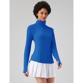 LOMON Women Long Sleeve Shirts Sun Protection 1/4 Zip Summer Quick Dry Hiking Shirts Quarter Zip Pullover Royal Blue XXL