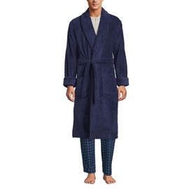 Lands' End Mens Calf Length Terry Robe Deep Sea Navy Big 4xl