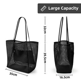 KALIDI Mesh Tote Bag,23L Beach Bag Extra Large Tote Bags for Women with Zip Pocket Shoulder Bag Summer Beach Bags Reusable Shopping Bag for Picnic Holiday Travel Grocery