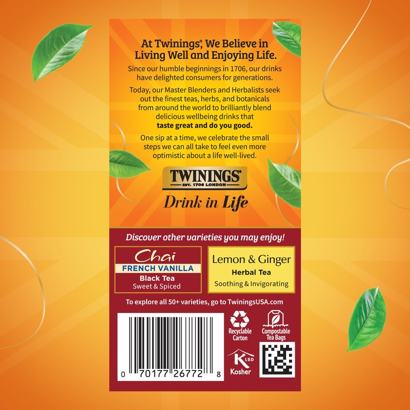 Twinings Ultra Spice Chai Black Tea Individually Wrapped Bags, 20