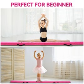 FINCOME Gymnastics Balance Beam Foldable 8ft Pink, Foam Gymnastic Beam for Kids 3-9, Balance Beam for Gymnastics Beginners Training, Suede Cover and Non-Slip Rubber Base Gymnastics Beam