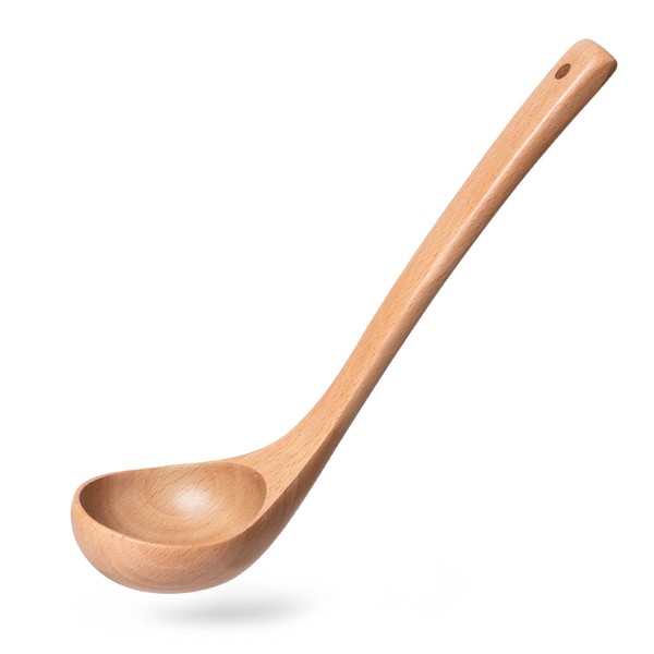 Hefild Wooden Soup Ladle, 10.8" Handle, 2 fl oz Medium