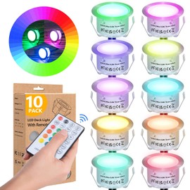 HIBOITEC 10PCS Low Voltage Recessed RGB Deck Lamp φ42mm with Remote Control, LED Deck Lights Kit IP67 Waterproof 12V Low Voltage In Ground Outdoor LED Landscape Lighting for Yard Garden Patio Stair
