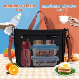 KTMOUW - Bolsa Del Almuerzo,con correa para el hombro Loncheras Portátil,Gran Capacidad,forro a prueba de fugas,para almuerzo, el trabajo, la oficina, para hombres, mujeres,Negro