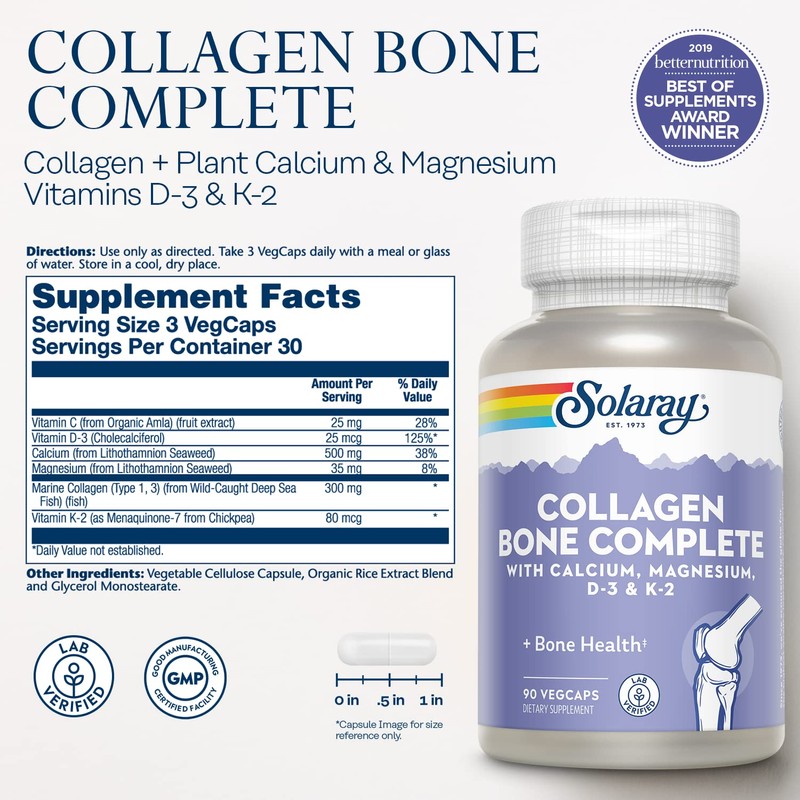 Solaray Collagen Bone Complete - Marine Collagen Capsules with Calcium,