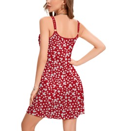 JOYSHAPER Built in Bra Summer Short Dresses Sleeveless Beach Dress Casual Sundress Vacation Dress with Pockets Red Floral
