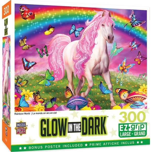 MasterPieces 300 Piece EZ Grip Glow in The Dark Jigsaw Puzzle - Rainbow World - 18"x24"