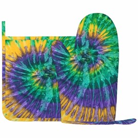 Mxocom Tie Dye Heat-Resistant Oven Mitts and Pot Holder Blue Yellow Purple Kitchen Non-Slip Cooking Microwave Gloves for Cooking Baking Grilling