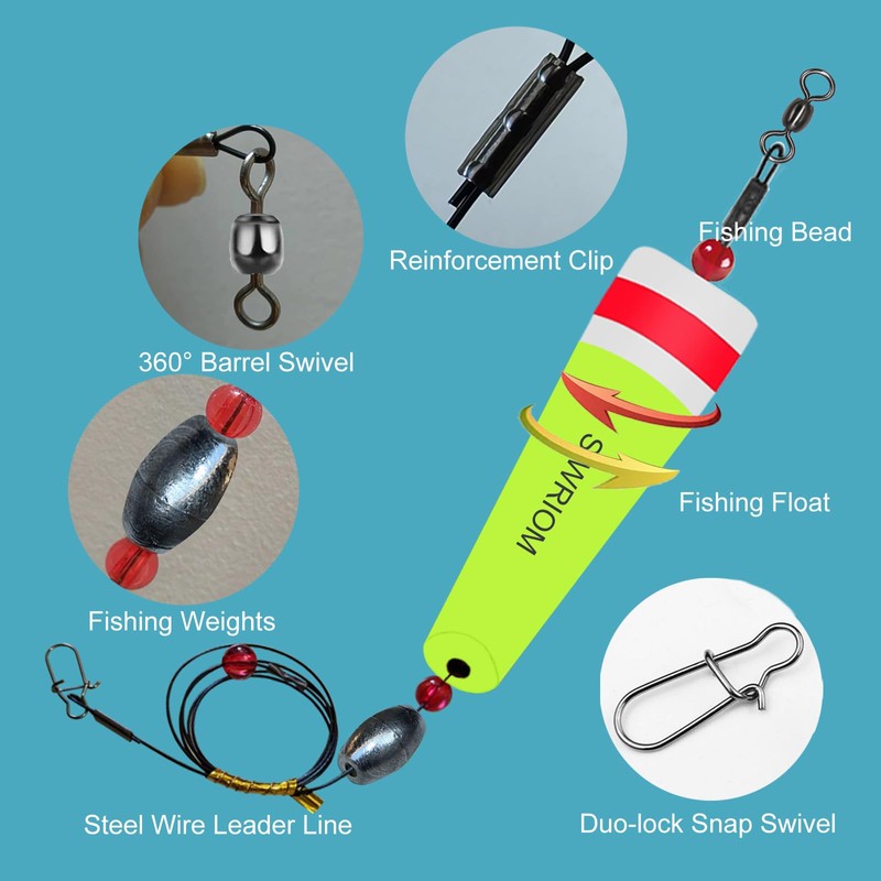 SIWRIOM Popping Cork Float Rig Rattle (1.06oz, Yellow-4PCS)